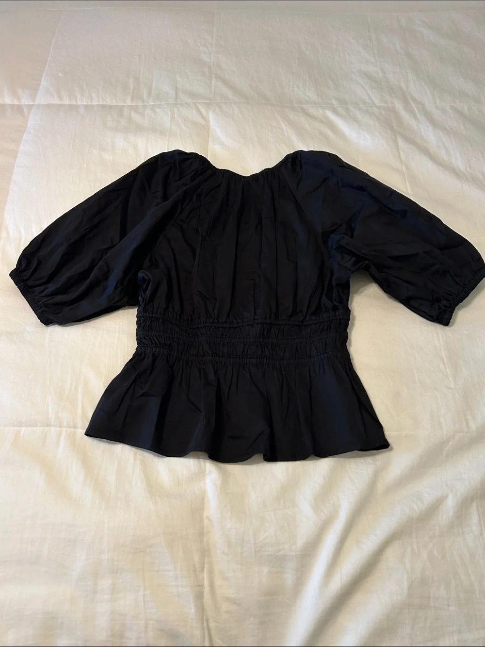 Old Navy Black Smocked Peplum Top with Puff Sleeves